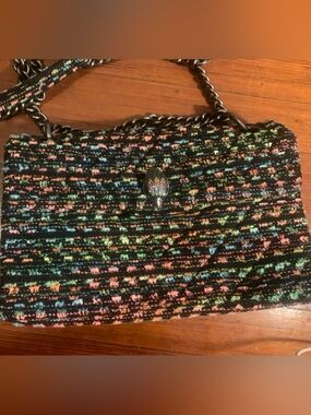 Multicolor Tweed Chain-Handle Shoulder Bag - Black Multicolor